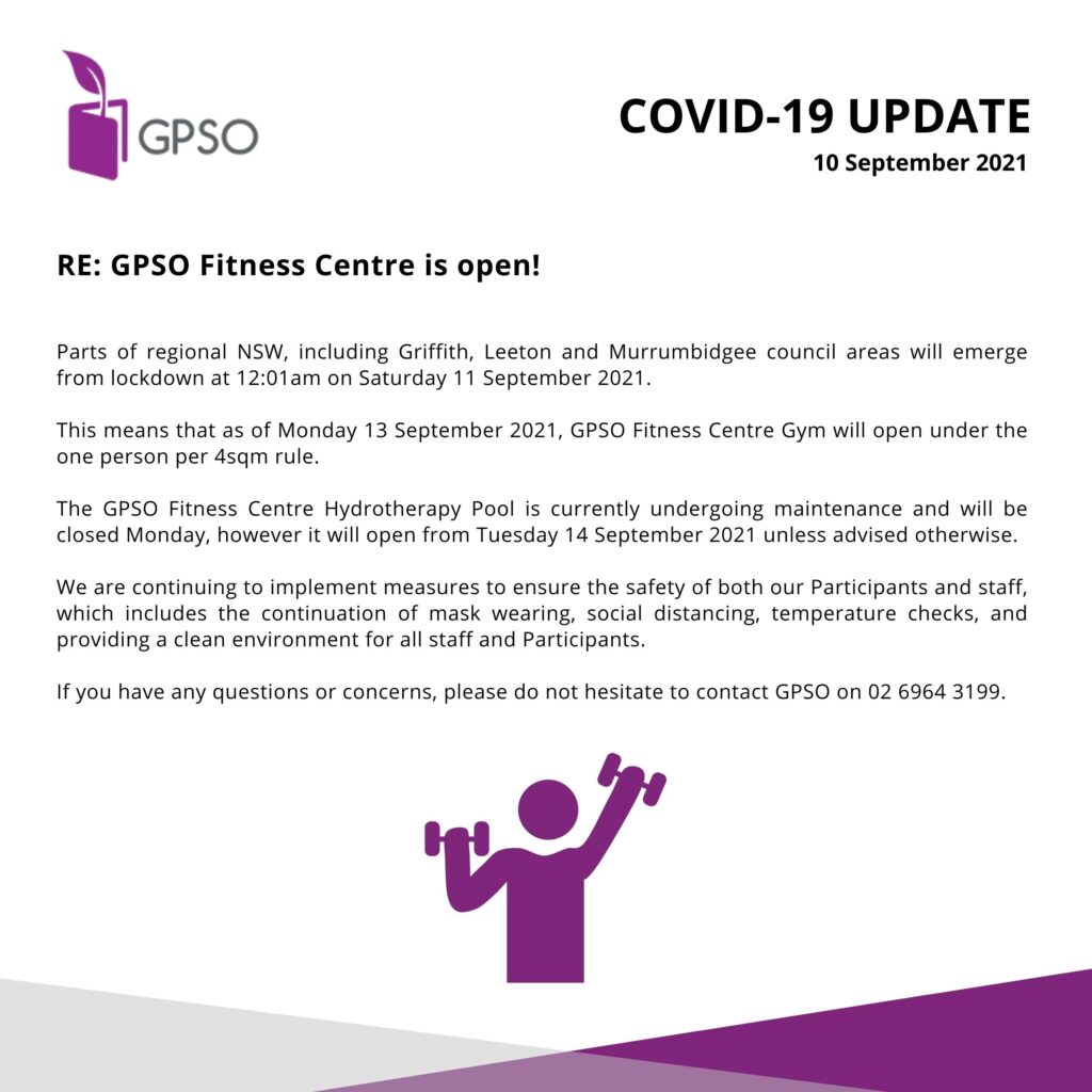 Fitness Centre Update – 19 August 2021 -